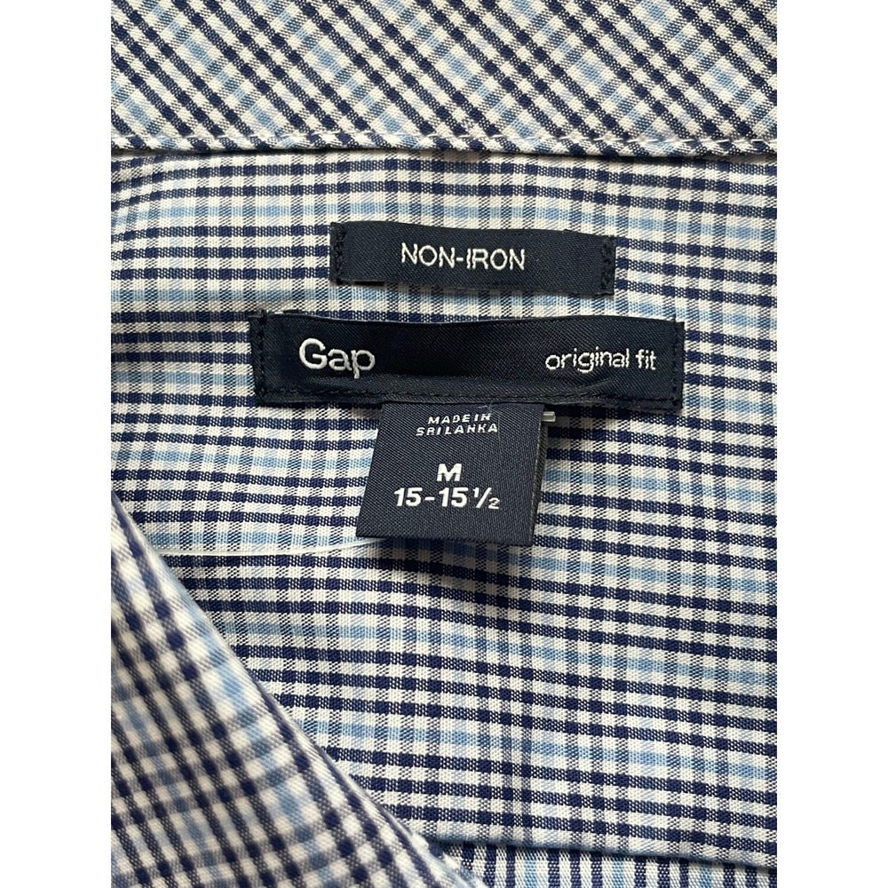 Gap Mens Original Fit Non-Iron Gingham Button Down Shirt Blue White M 15-15.5 - Picture 2 of 9